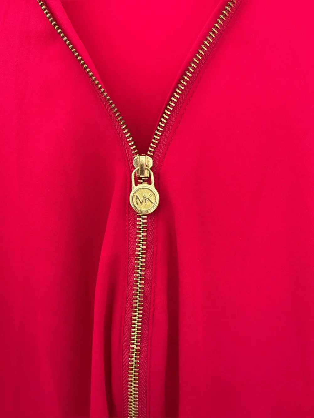 Michael Michael Kors Women’s Large Red Gold Zip Long Sleeve Blouse Top